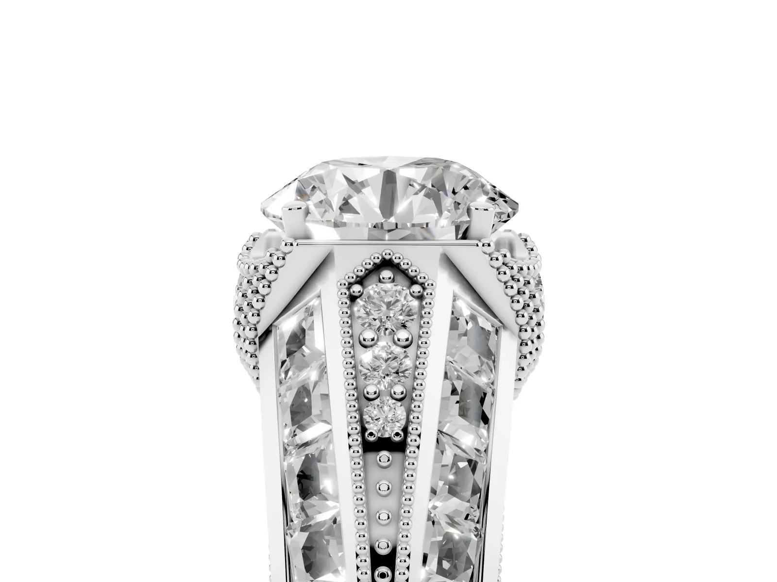 Vintage Milgrain Round Cut Diamond Split Shank Ring with Prong Setting Silver