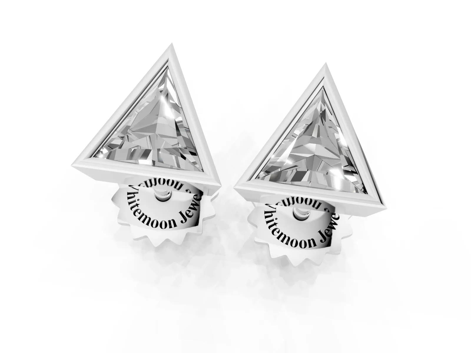 Trillion Diamond Bezel-Set Solitaire Stud Earrings White gold