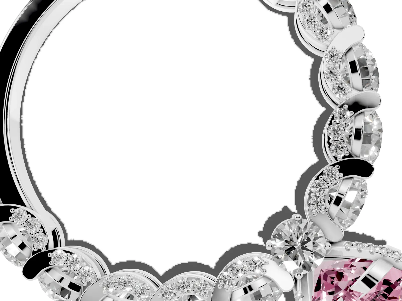Fancy Pink Heart Cut Diamond Side Stone Engagement Ring with Four-Prong Setting Platinum