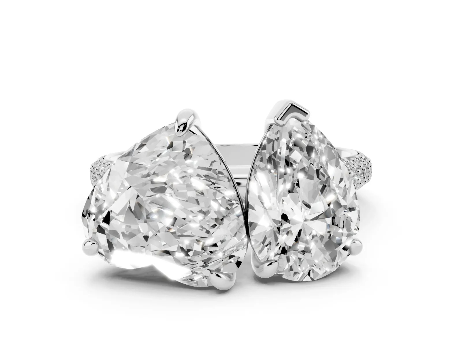 Pear and Heart Toi Moi Ring with Prong Setting and Micro Pave Band White gold