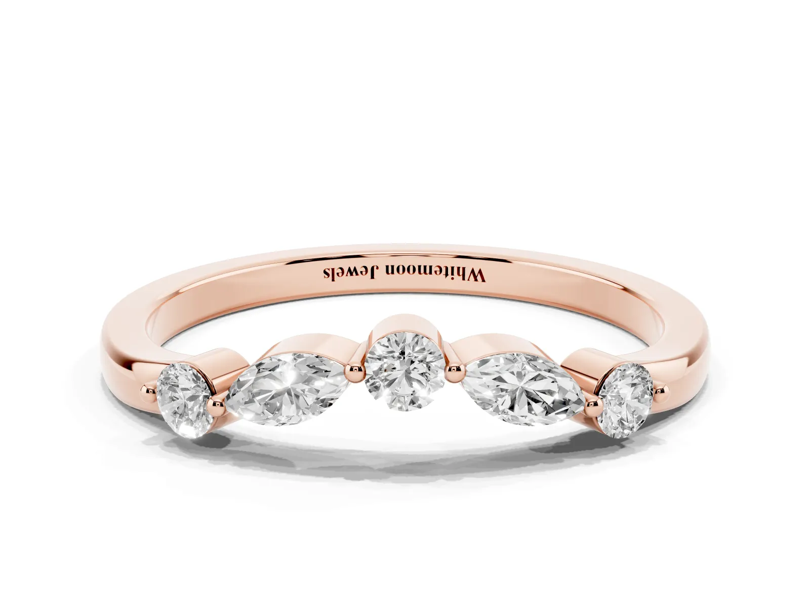 Round and Marquise Diamond Half Eternity Band with Prong Setting Rose gold