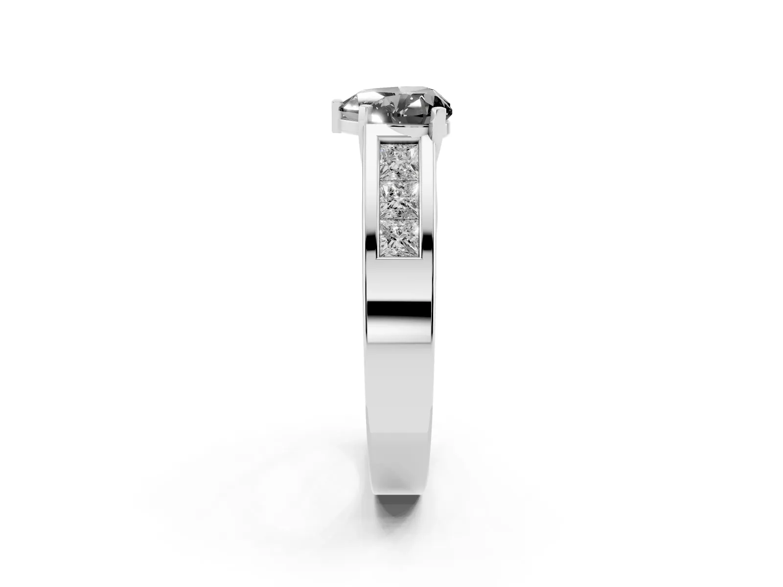Fancy Black Heart Cut Cut Channel Set Solitaire Ring with Four-Prong Setting White gold