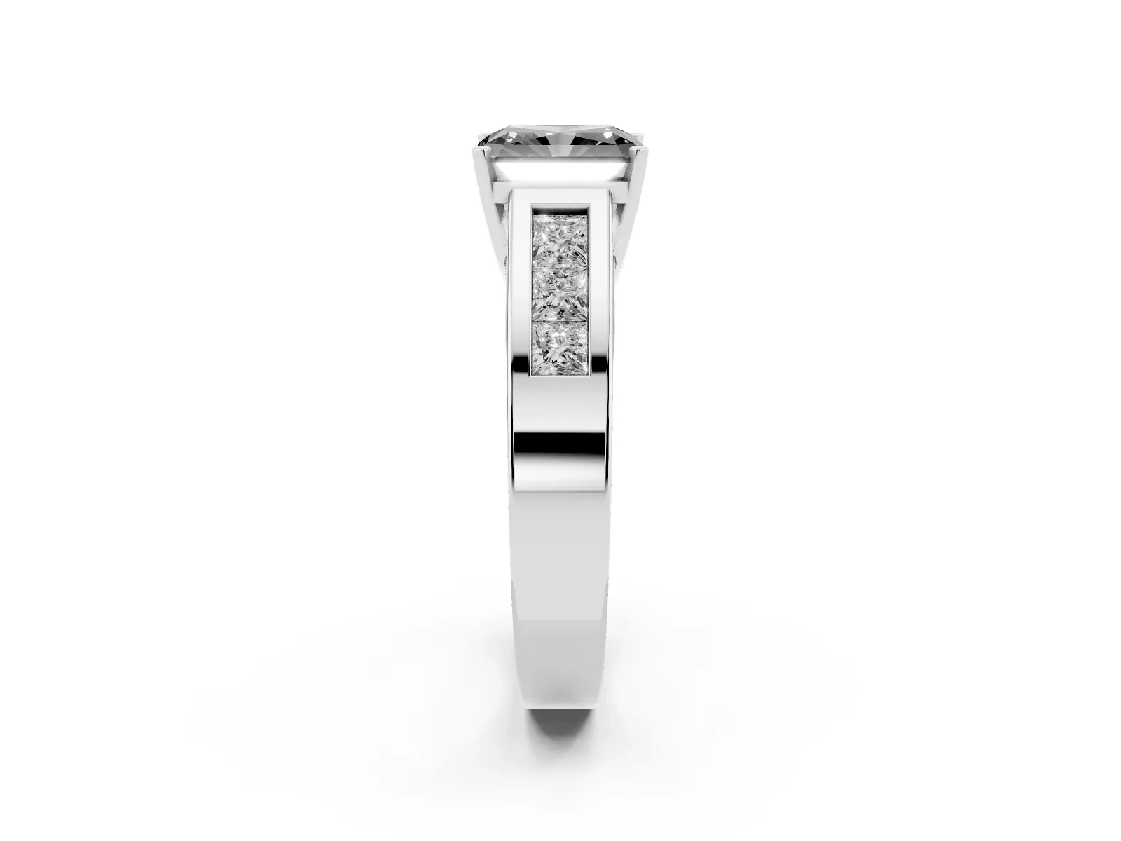 Fancy Black Radiant Cut Cut Channel Set Solitaire Ring with Four-Prong Setting Platinum