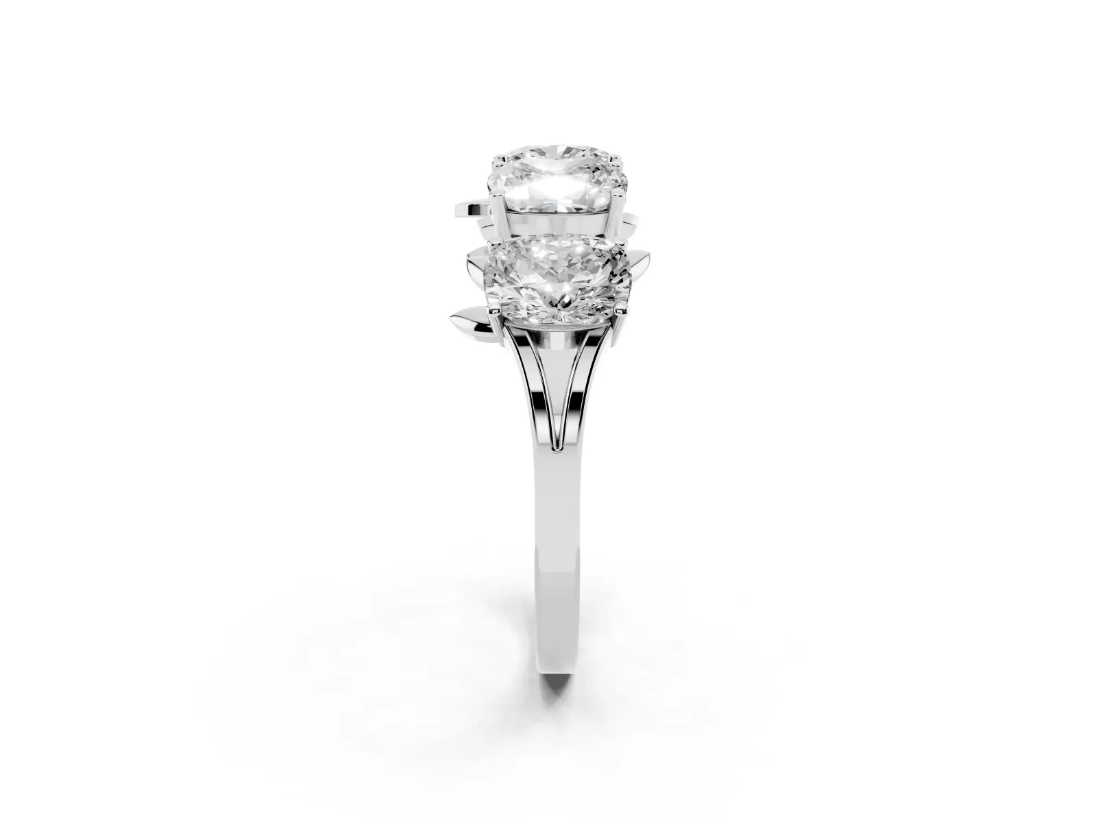 Four-Stone Elongated Cushion Diamond Band with Nature-Inspired Prong Setting Silver