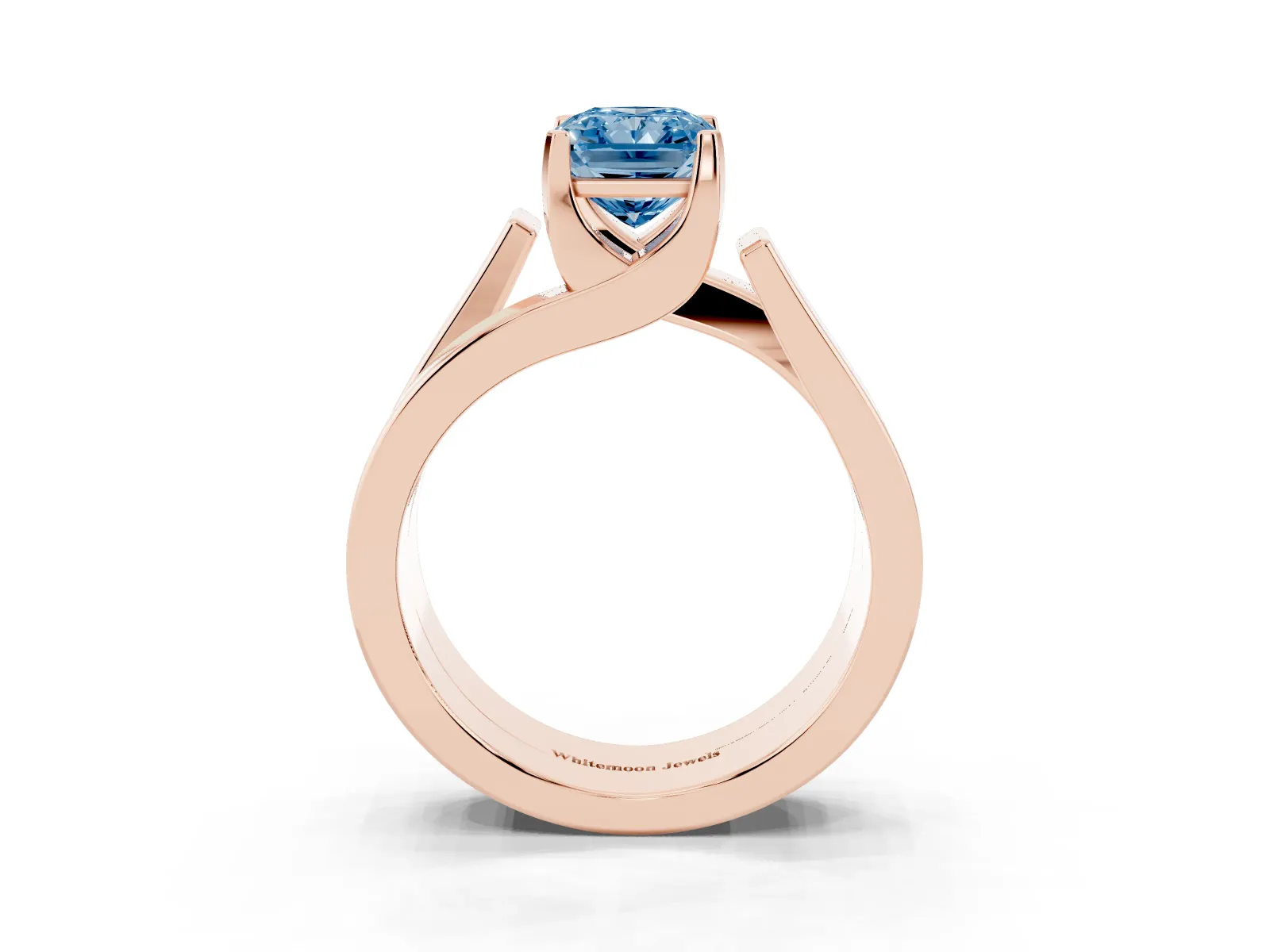 Fancy Blue Modern Tension Set Radiant Cut Diamond Solitaire Wide Band Ring Rose gold