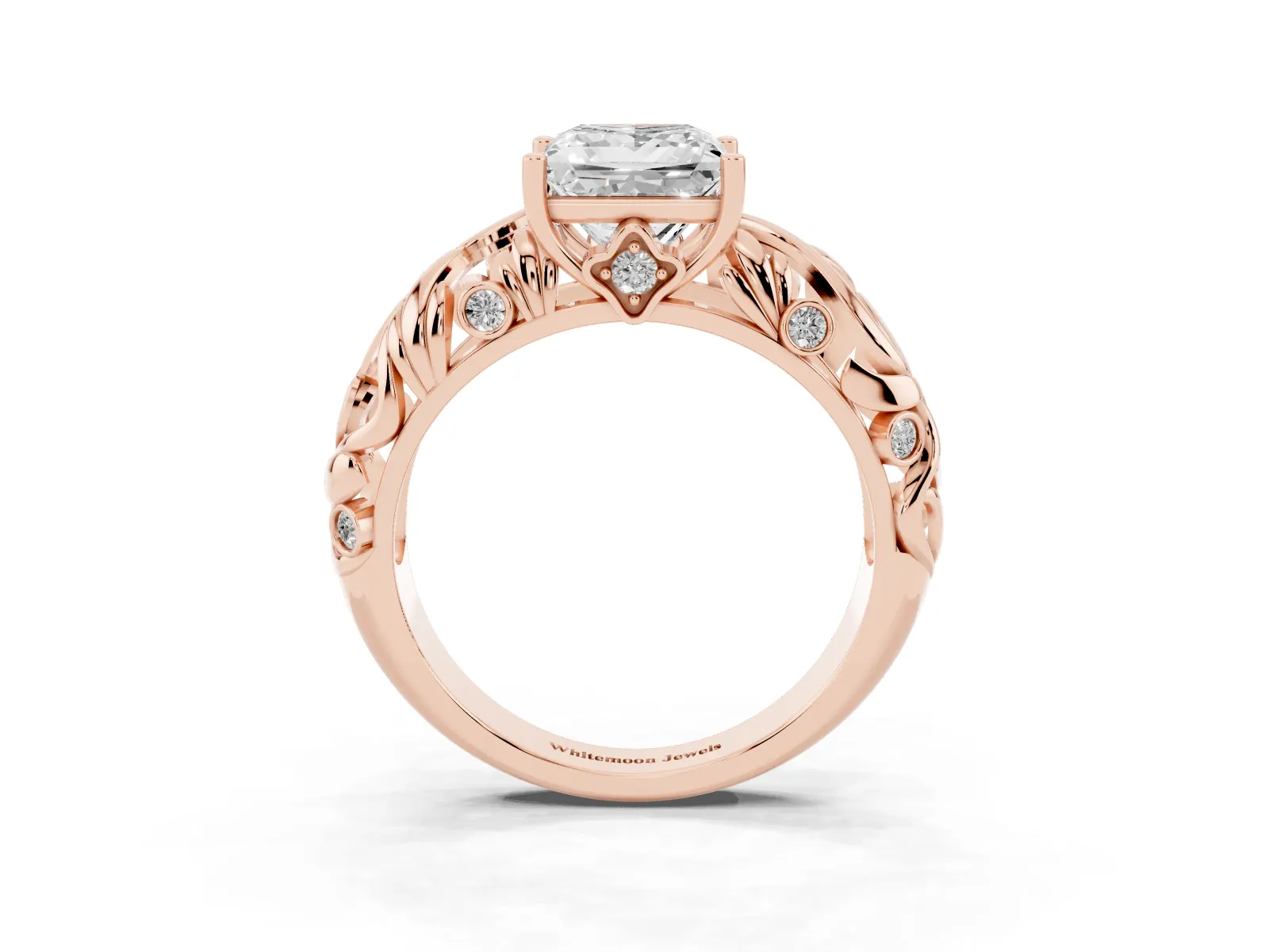 Princess Cut Solitaire Diamond Leaf-Inspired Vine Band Ring with Prong Setting Rose gold