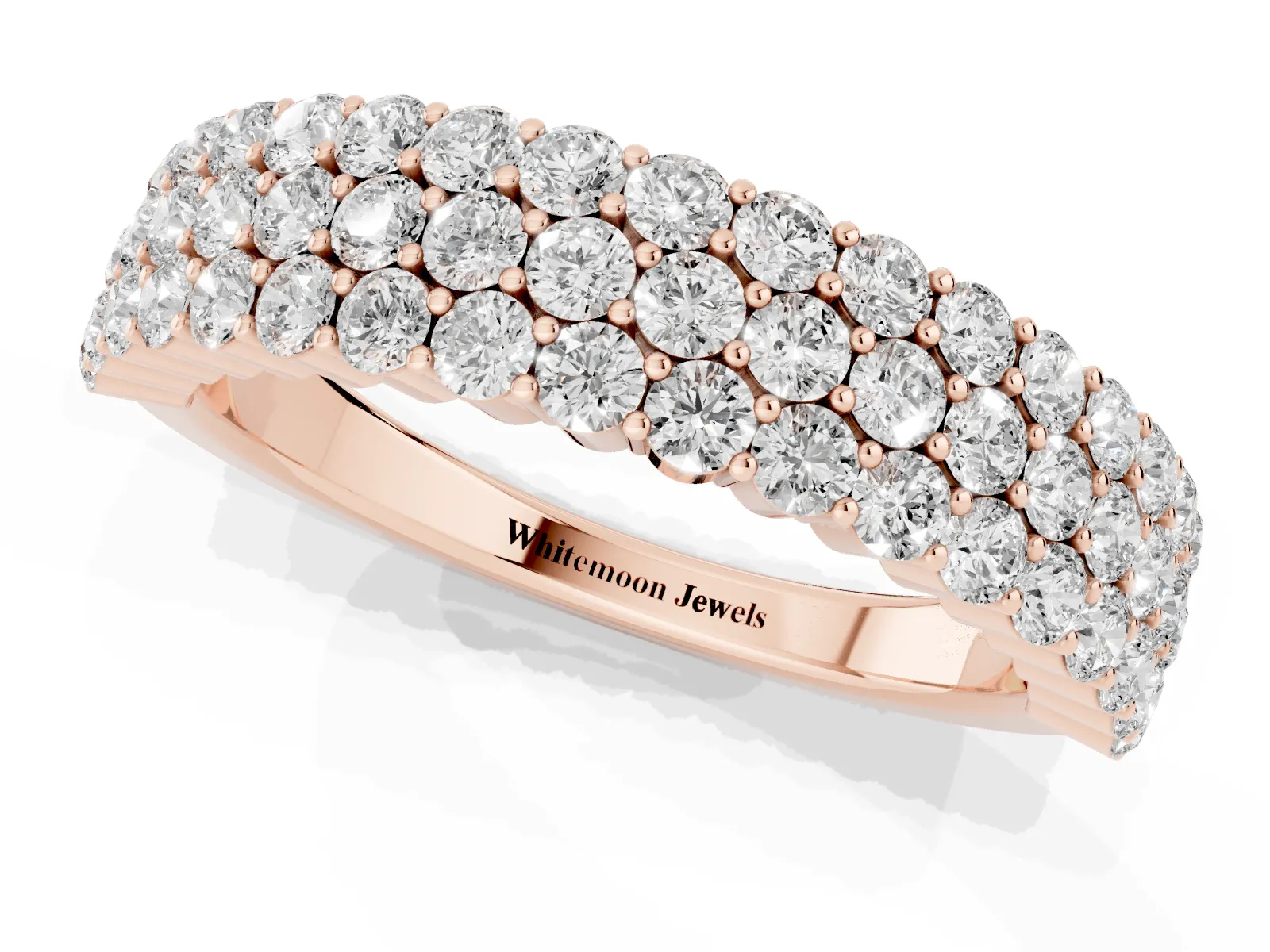Round Diamond Checkerboard Pavé Promise Ring with Round Diamond Accents Rose gold