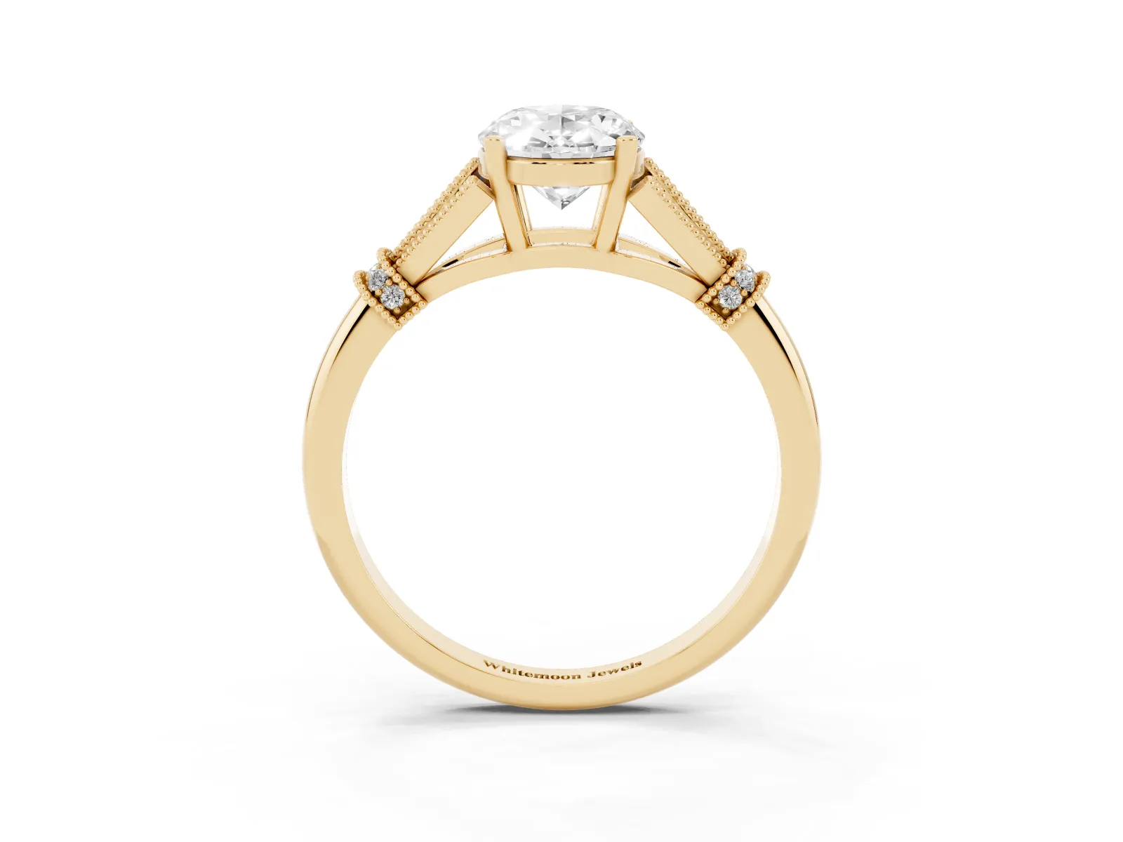 Oval Cut Diamond Solitaire Ring with Floral Filigree and Pave Accents Yellow gold