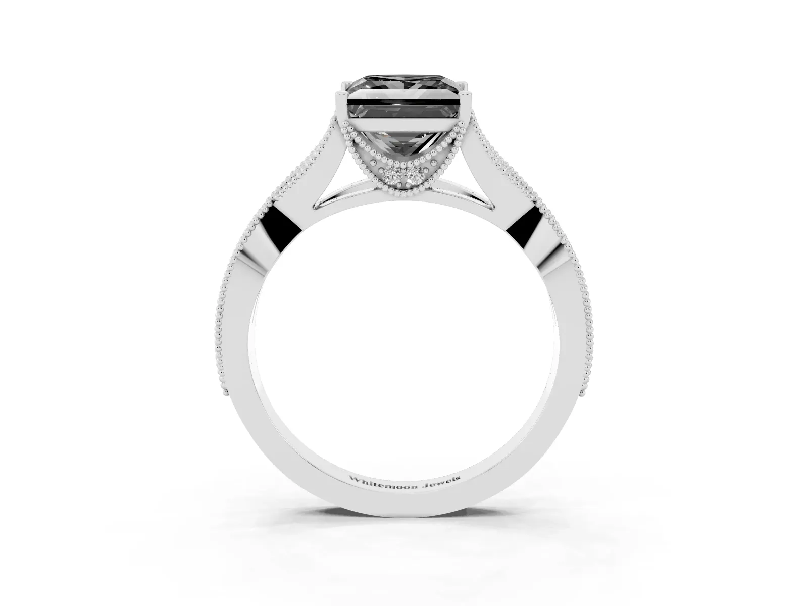 Fancy Black Princess Cut Cut Diamond Twisted Band with Milgrain Pave Setting and Four-Prong Setting Platinum