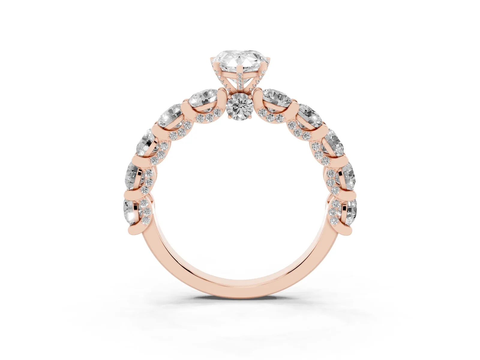 Pear Cut Diamond Side Stone Engagement Ring with Four-Prong Setting Rose gold