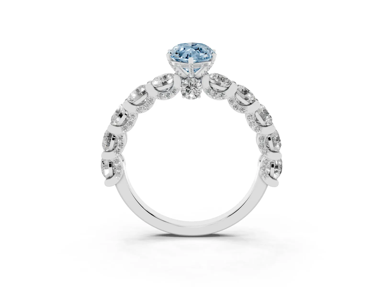 Fancy Blue Marquise Cut Diamond Side Stone Engagement Ring with Four-Prong Setting Platinum