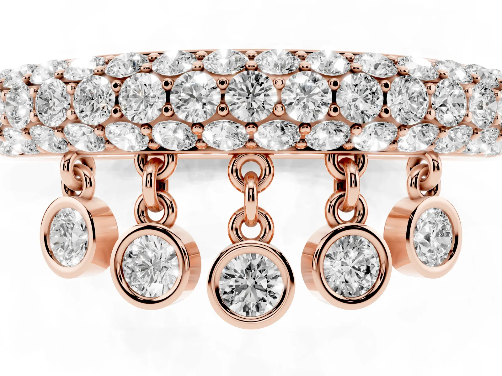 Round Diamond Dangle Promise Ring with Round Diamond Pavé Rose gold