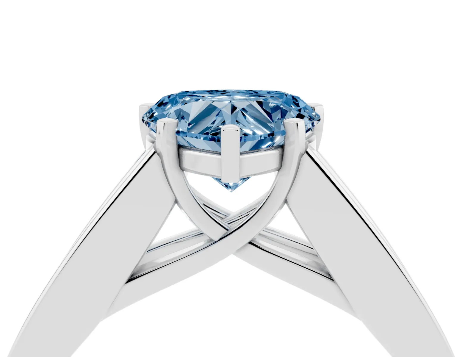 Fancy Blue Heart Cut Cut Channel Set Solitaire Ring with Four-Prong Setting White gold
