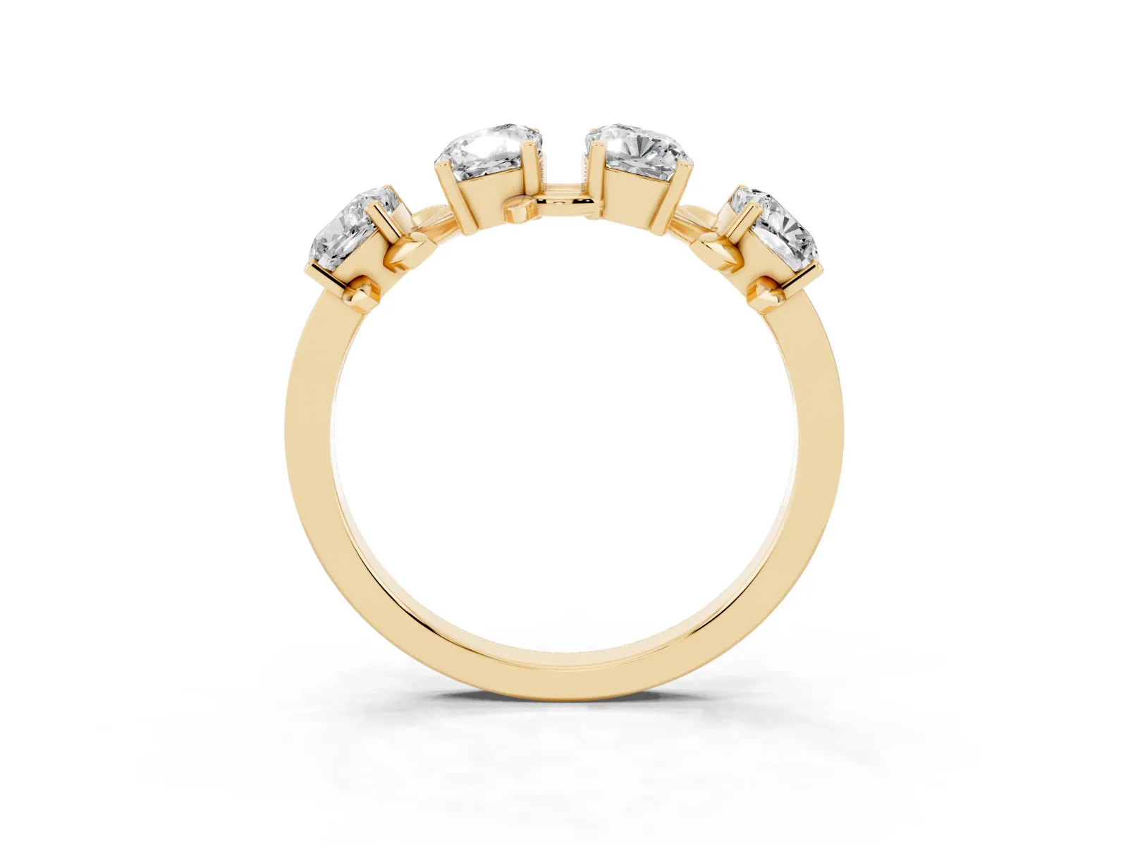 Four-Stone Elongated Cushion Diamond Band with Nature-Inspired Prong Setting Yellow gold