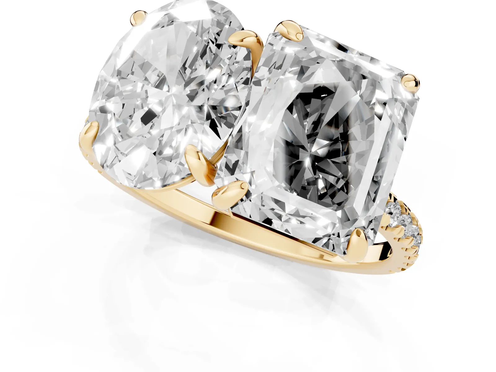 Oval and Radiant Toi Moi Ring with Prong Setting and Pave Band Yellow gold