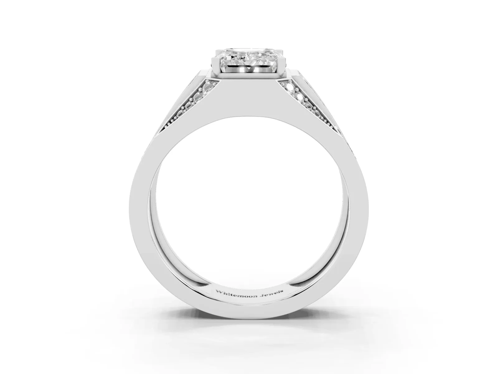 Emerald Cut Diamond Mens Ring with Baguette Side Stones Platinum
