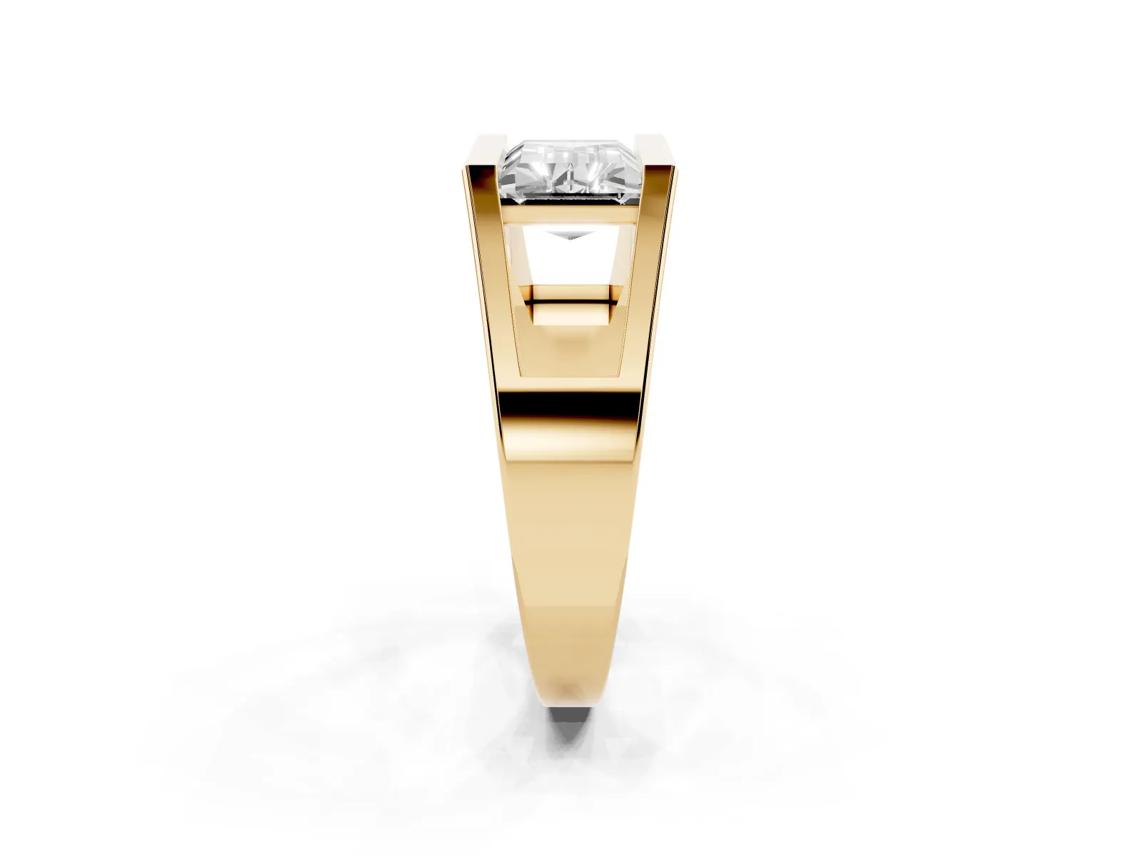 Baguette Diamond Geometric Solitaire Ring Yellow gold