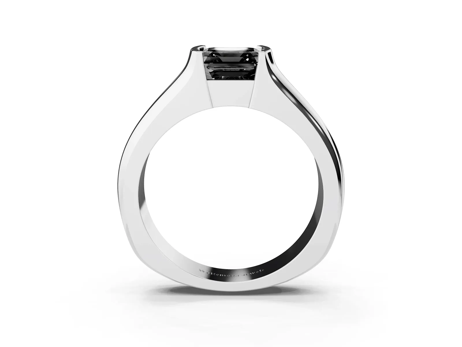 Fancy Black Asscher Cut Solitaire Bezel Set Diamond Ring with Wide Band Platinum