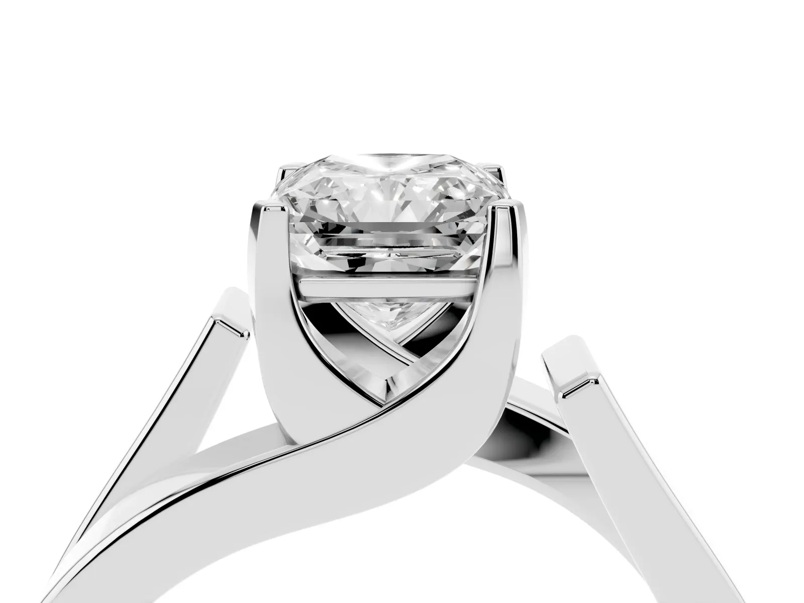 Modern Tension Set Radiant Cut Diamond Solitaire Wide Band Ring White gold