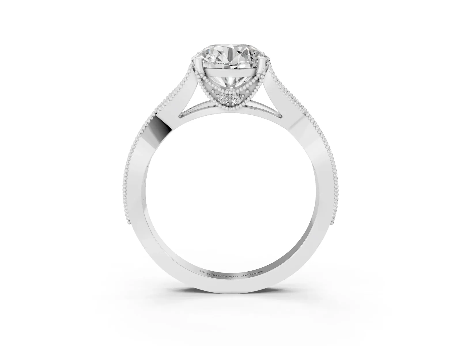 Round Cut Cut Diamond Twisted Band with Milgrain Pave Setting and Four-Prong Setting Platinum