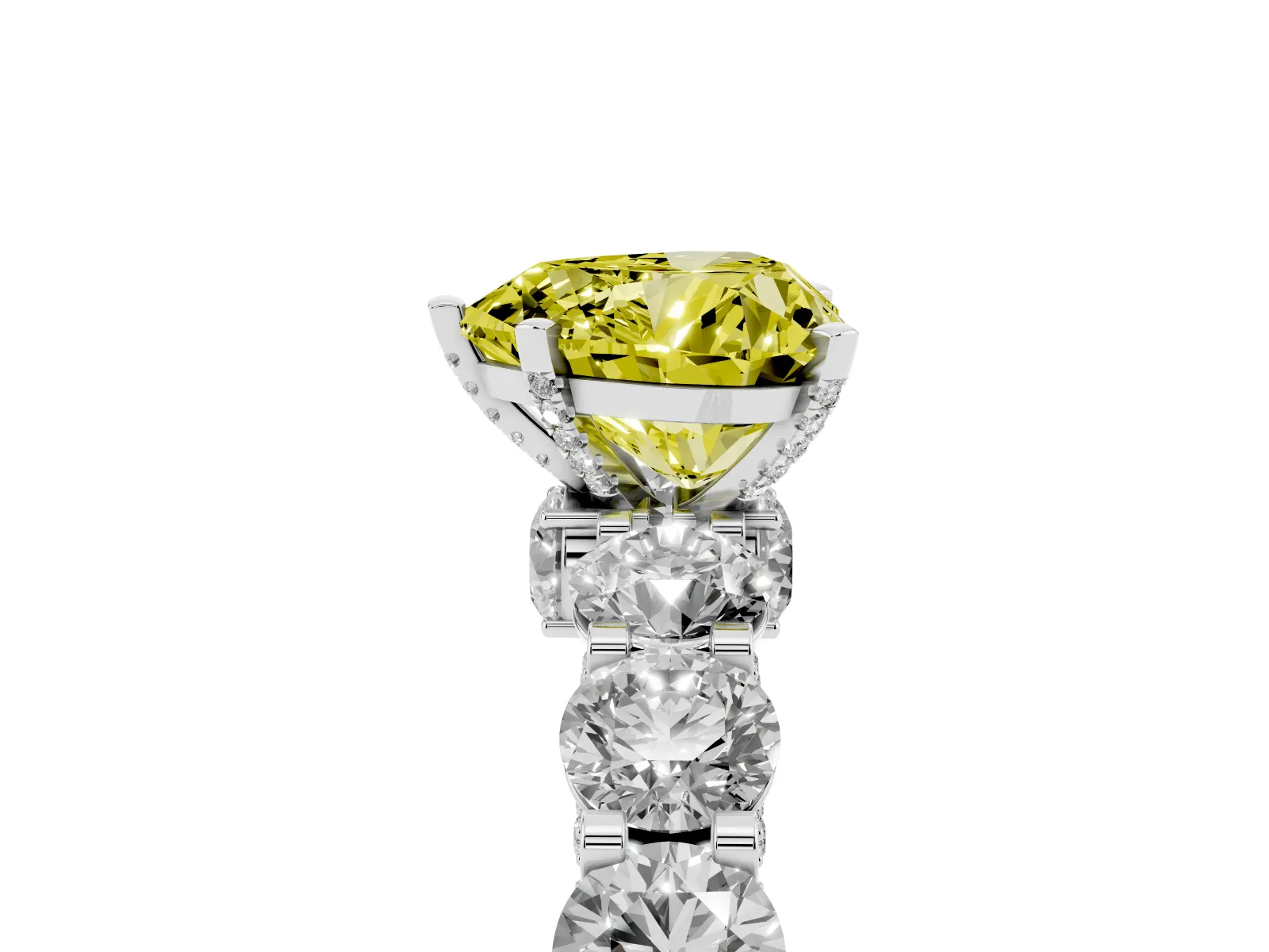 Fancy Yellow Heart Cut Diamond Side Stone Engagement Ring with Four-Prong Setting Platinum