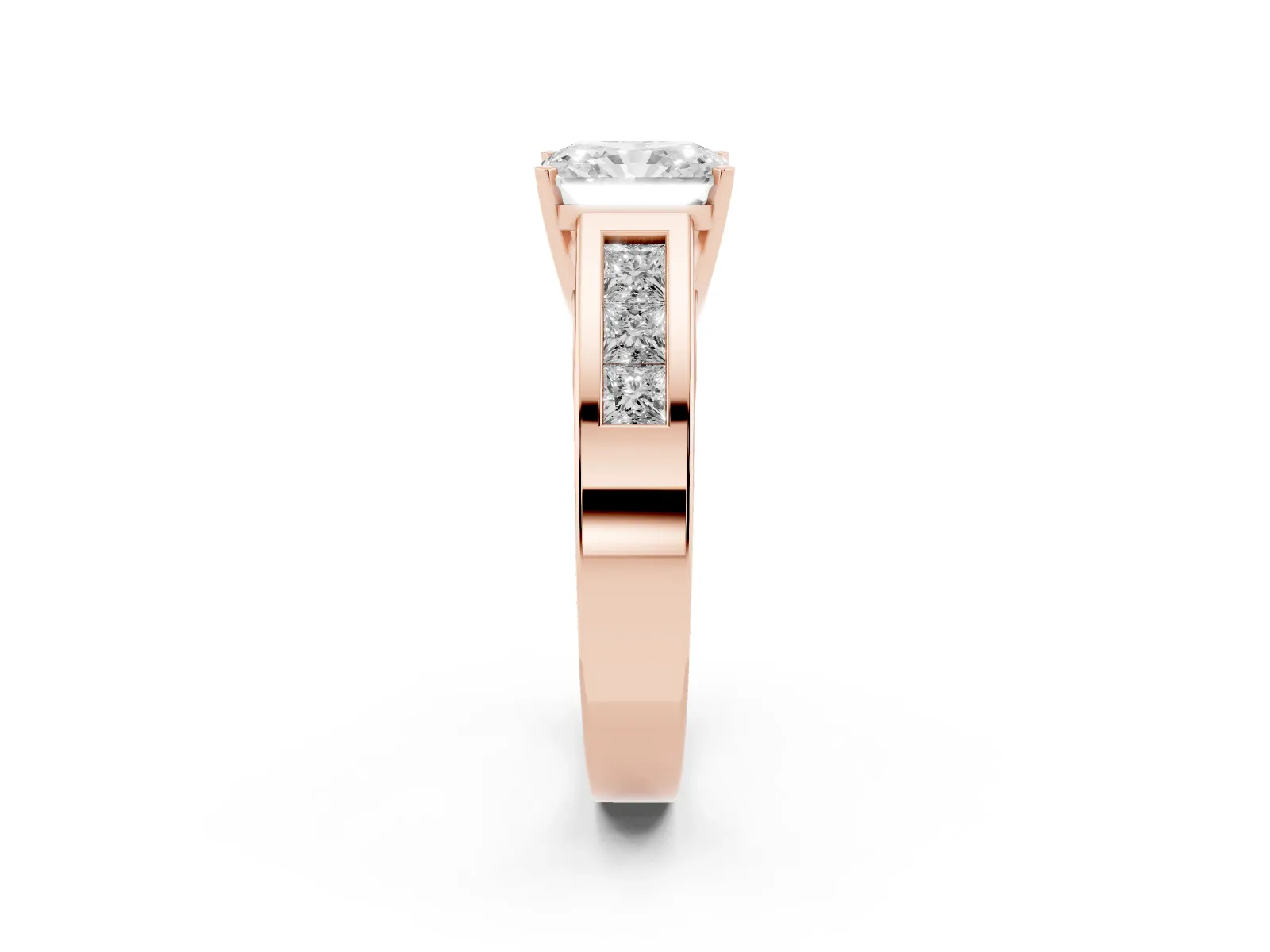 Radiant Cut Cut Channel Set Solitaire Ring with Four-Prong Setting Rose gold