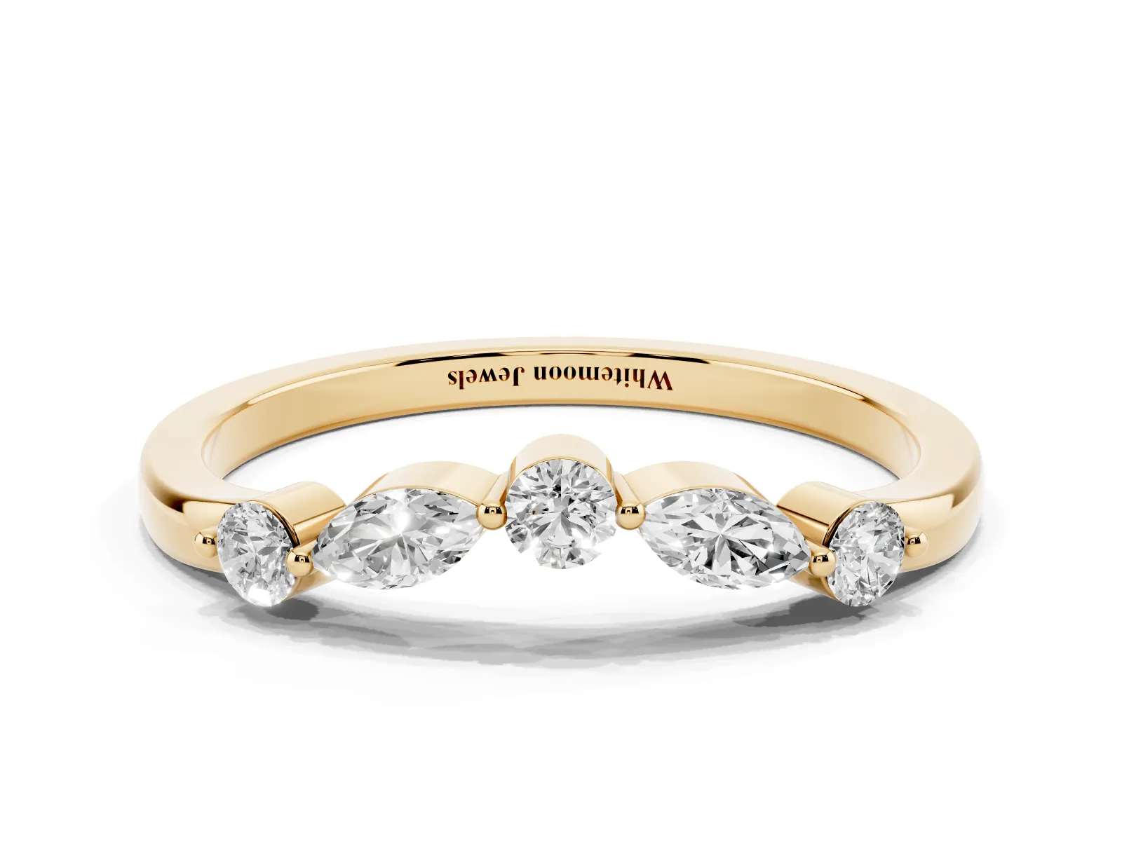 Round and Marquise Diamond Half Eternity Band with Prong Setting Yellow gold