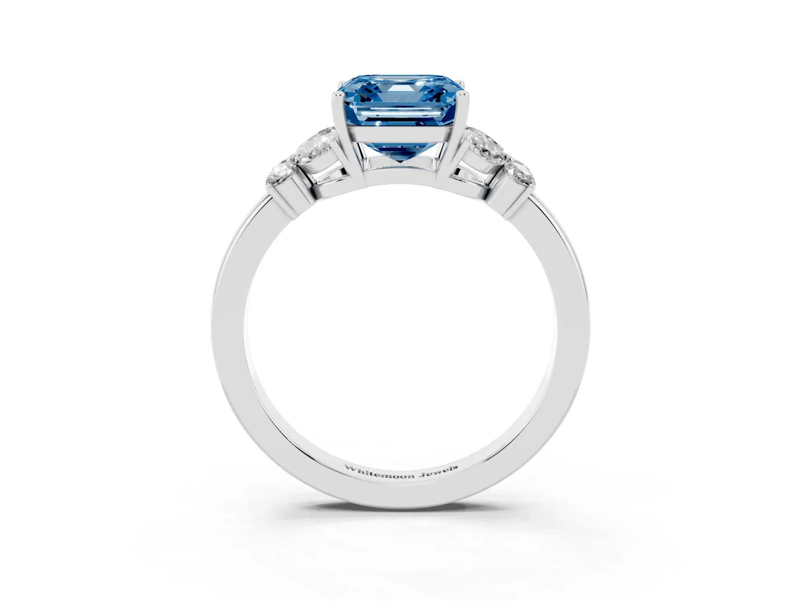 Fancy Blue Asscher Cut Cut Solitaire Floral Diamond Ring with Four-Prong Setting Platinum