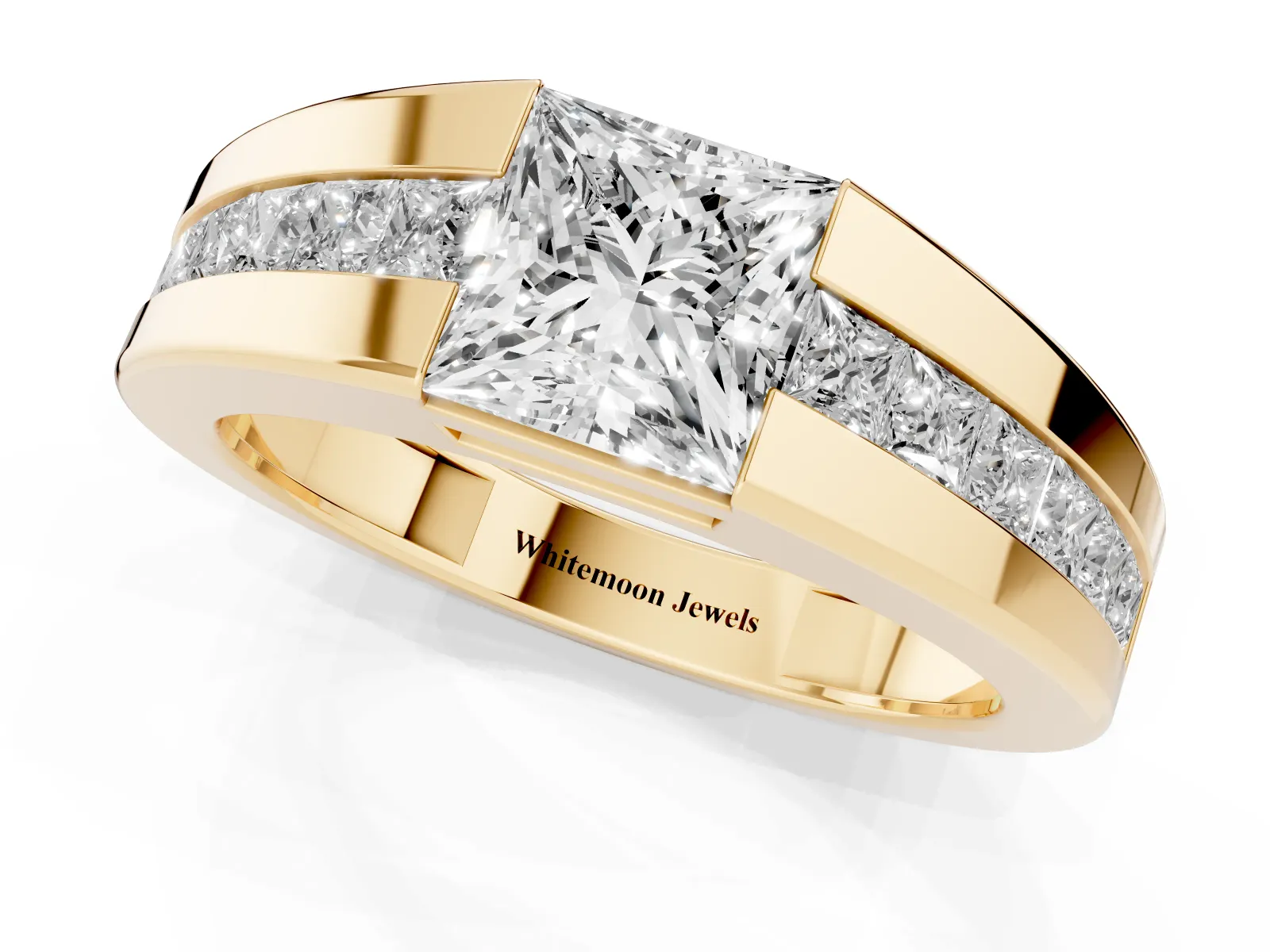 Princess Diamond Channel Set Mens Ring Yellow gold