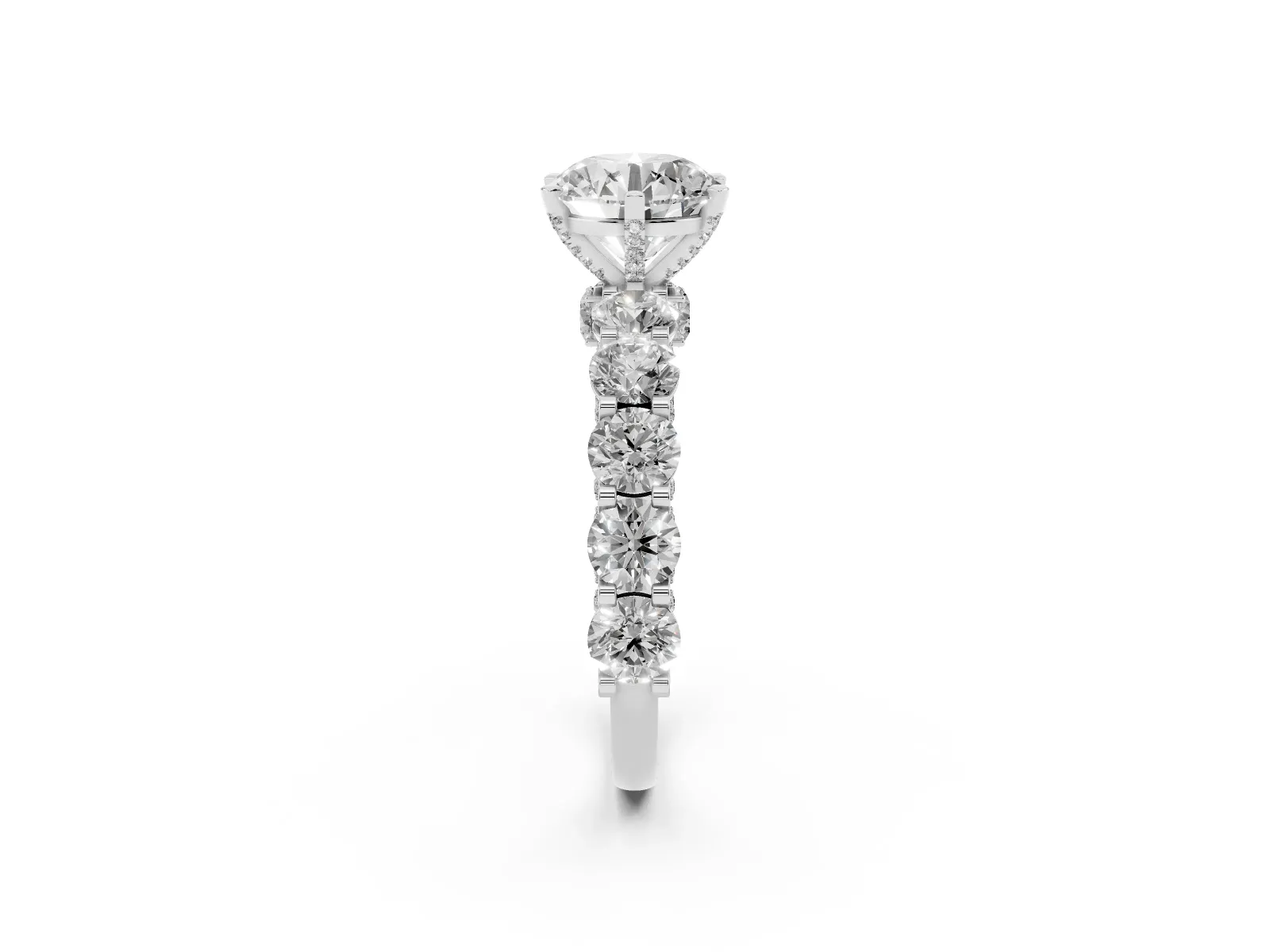 Round Cut Diamond Side Stone Engagement Ring with Four-Prong Setting Platinum