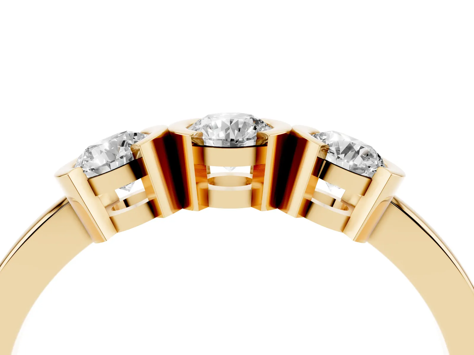 Three-Stone Round Diamond Half Bezel Prong Band Yellow gold