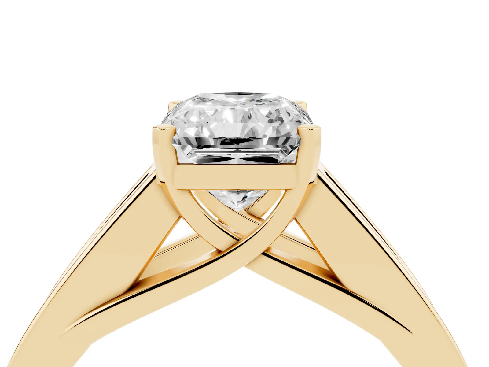 Radiant Cut Cut Channel Set Solitaire Ring with Four-Prong Setting Yellow gold