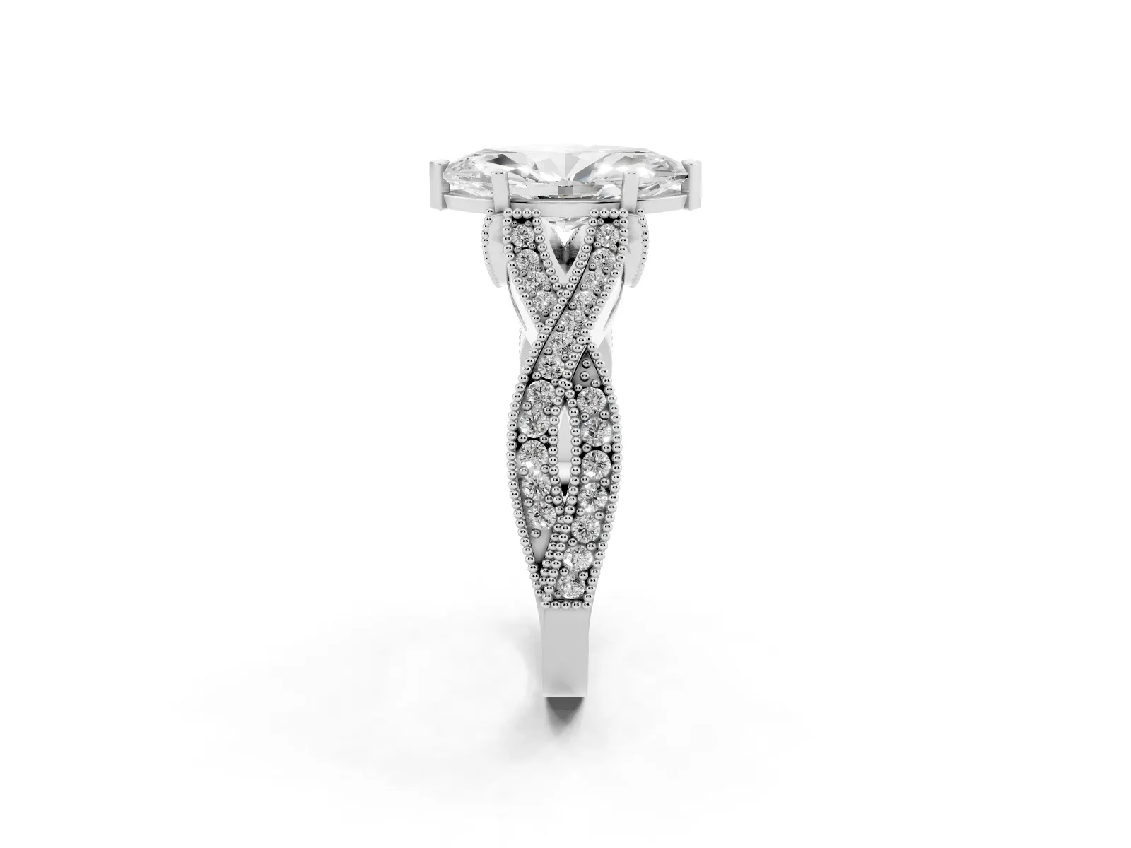 Marquise Cut Cut Diamond Twisted Band with Milgrain Pave Setting and Four-Prong Setting Platinum