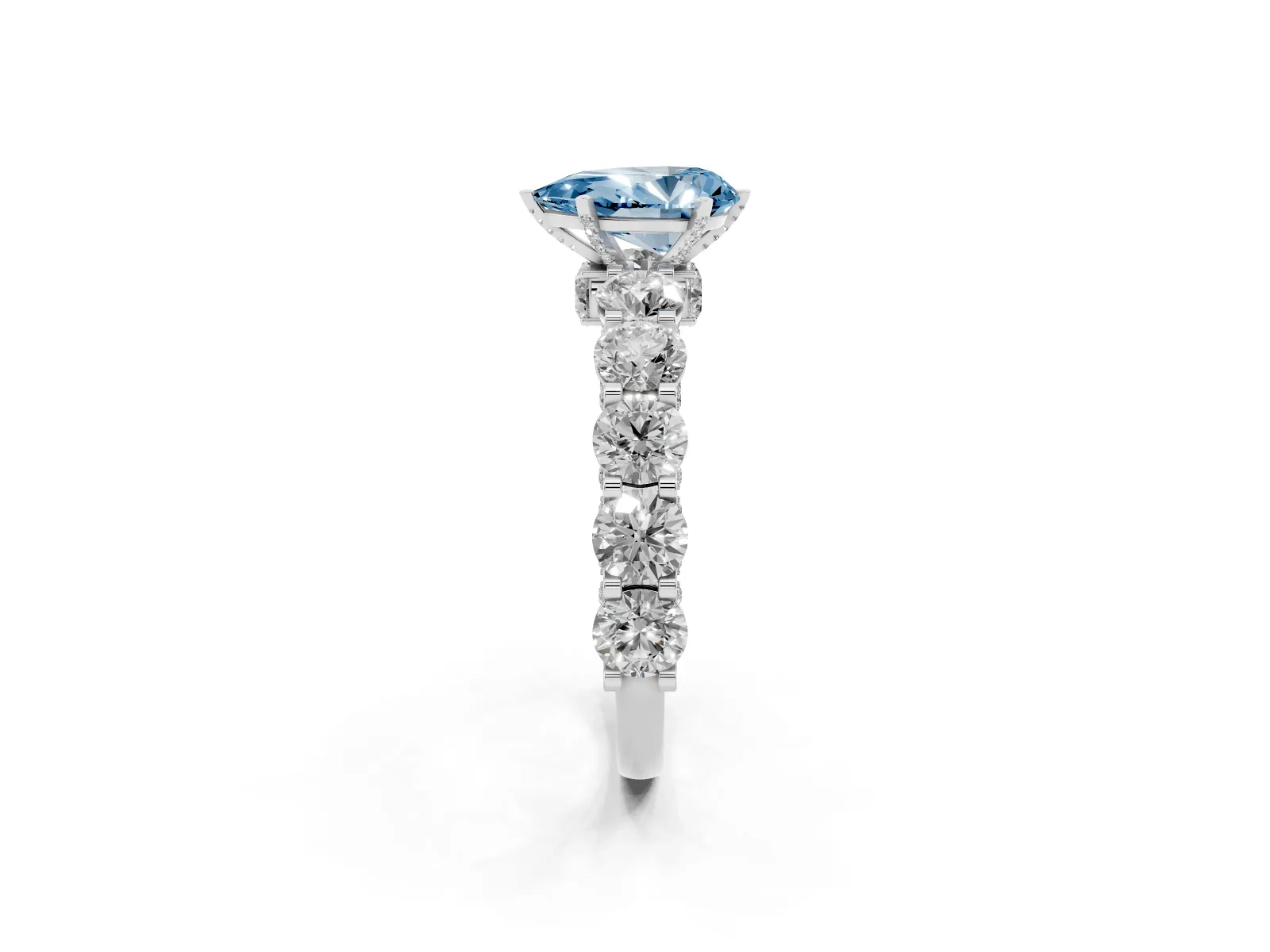 Fancy Blue Pear Cut Diamond Side Stone Engagement Ring with Four-Prong Setting White gold