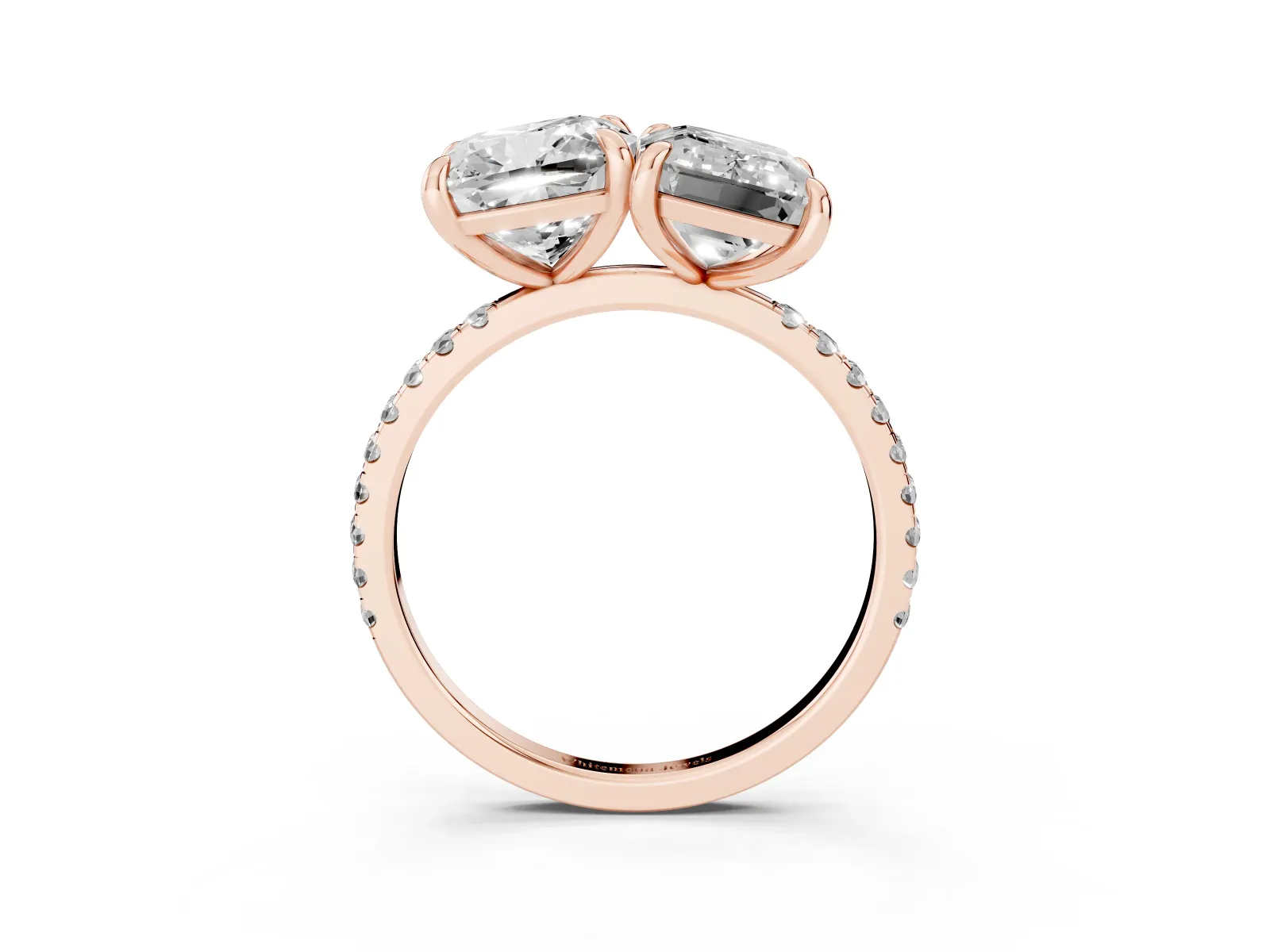 Cushion and Emerald Toi Moi Ring with Prong Setting and Pave Band Rose gold