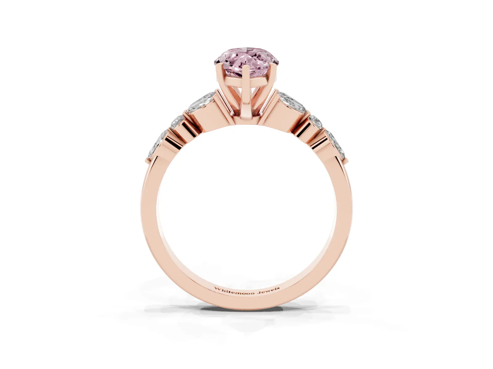 Fancy Pink Marquise Cut Diamond Solitaire Ring with Side Stones and Four-Prong Setting Rose gold
