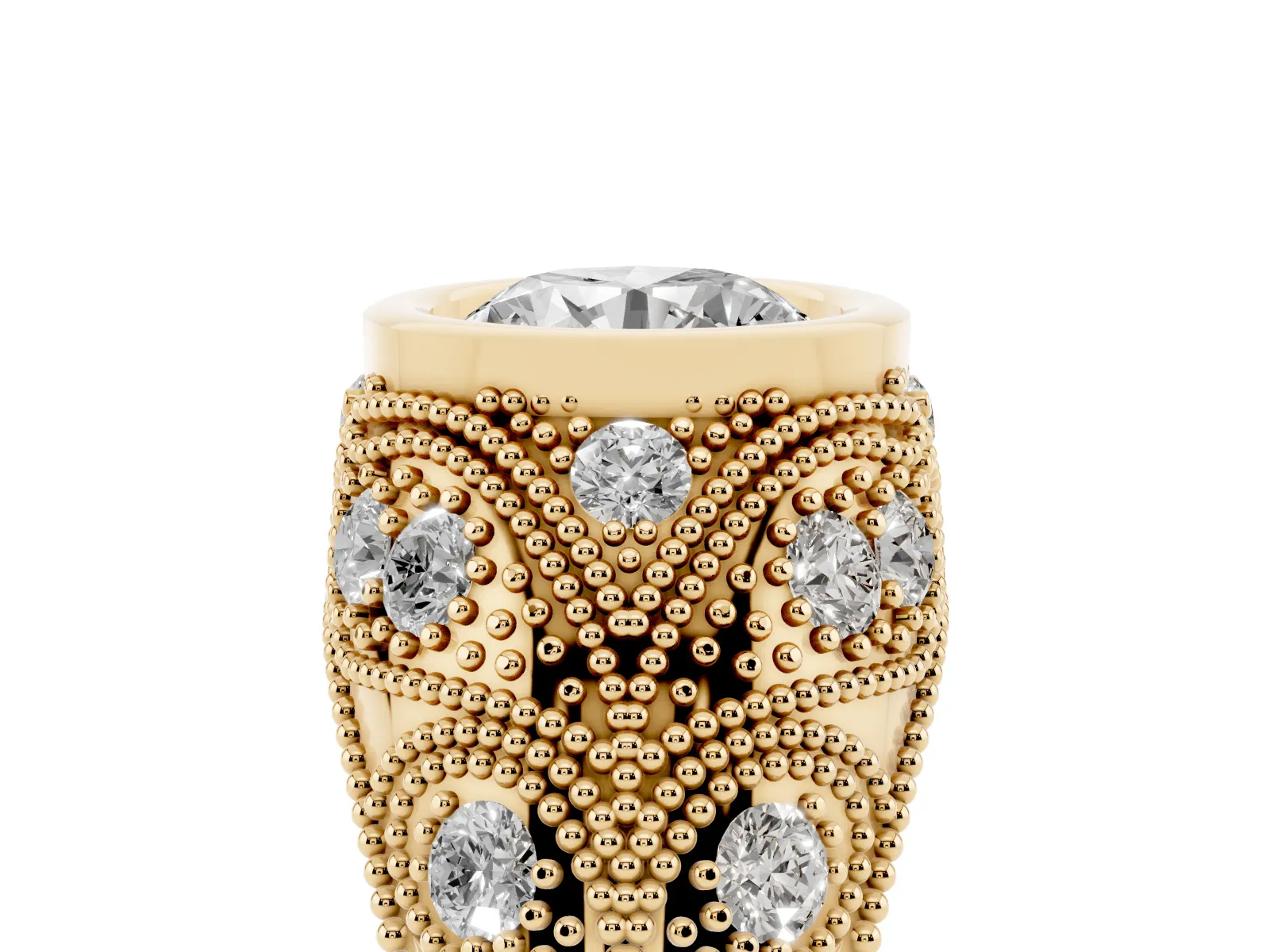 Bezel Set Round Cut Diamond Milgrain Band Ring Yellow gold