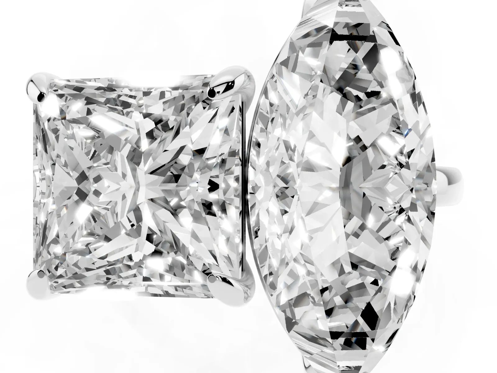 Marquise and Princess Toi Moi Ring with Prong Setting and Plain Band Silver