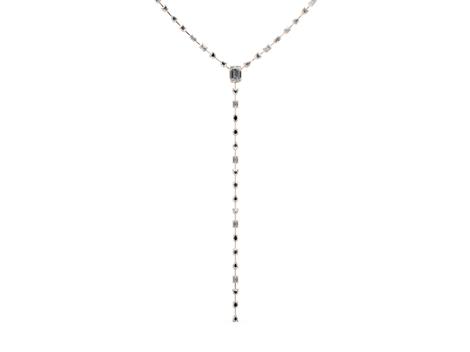 Mixed Shape Diamond Lariat Necklace with Station Accents Rose gold