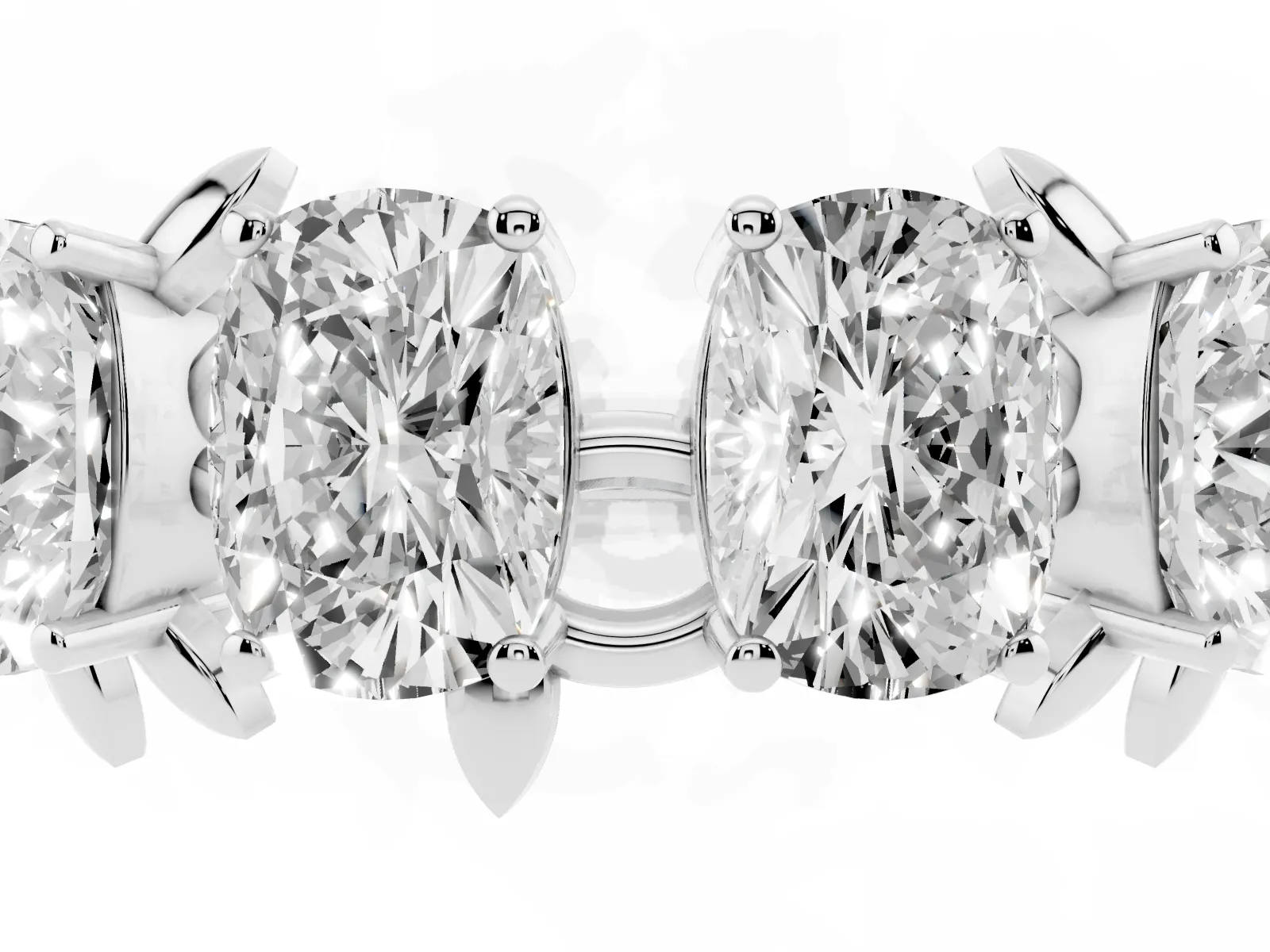 Four-Stone Elongated Cushion Diamond Band with Nature-Inspired Prong Setting Silver