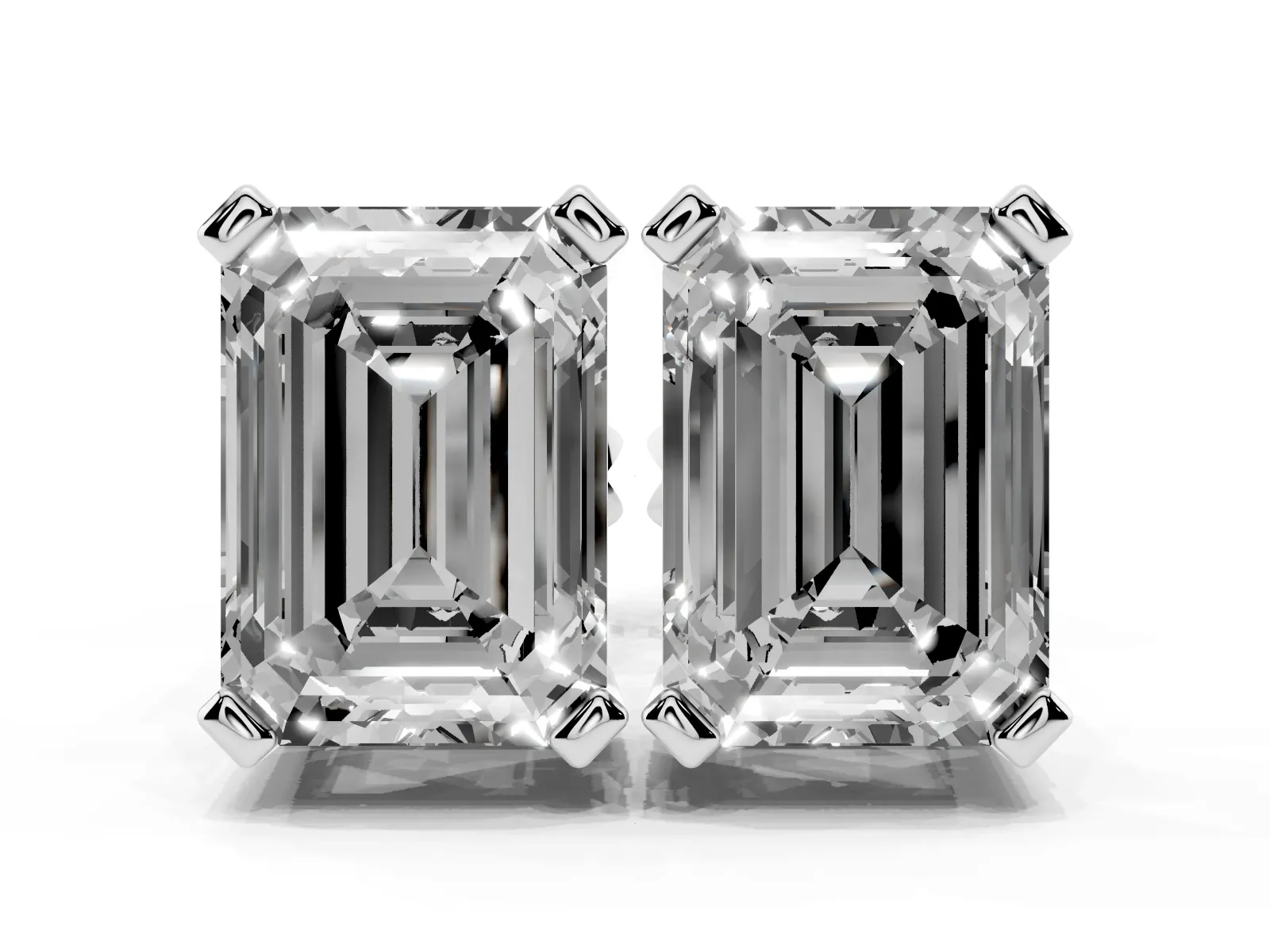 Emerald Cut Diamond Stud Earrings Platinum