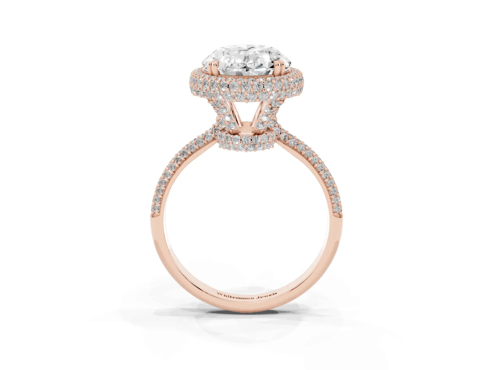 Oval Diamond Halo Ring with Round Diamond Accents Rose gold