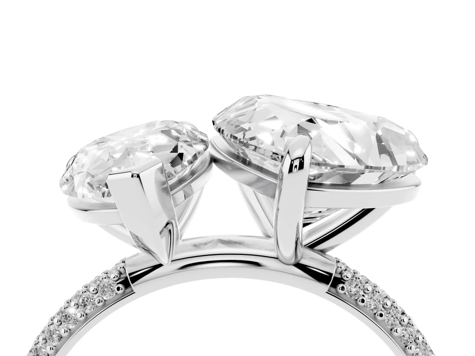 Pear and Heart Toi Moi Ring with Prong Setting and Micro Pave Band White gold