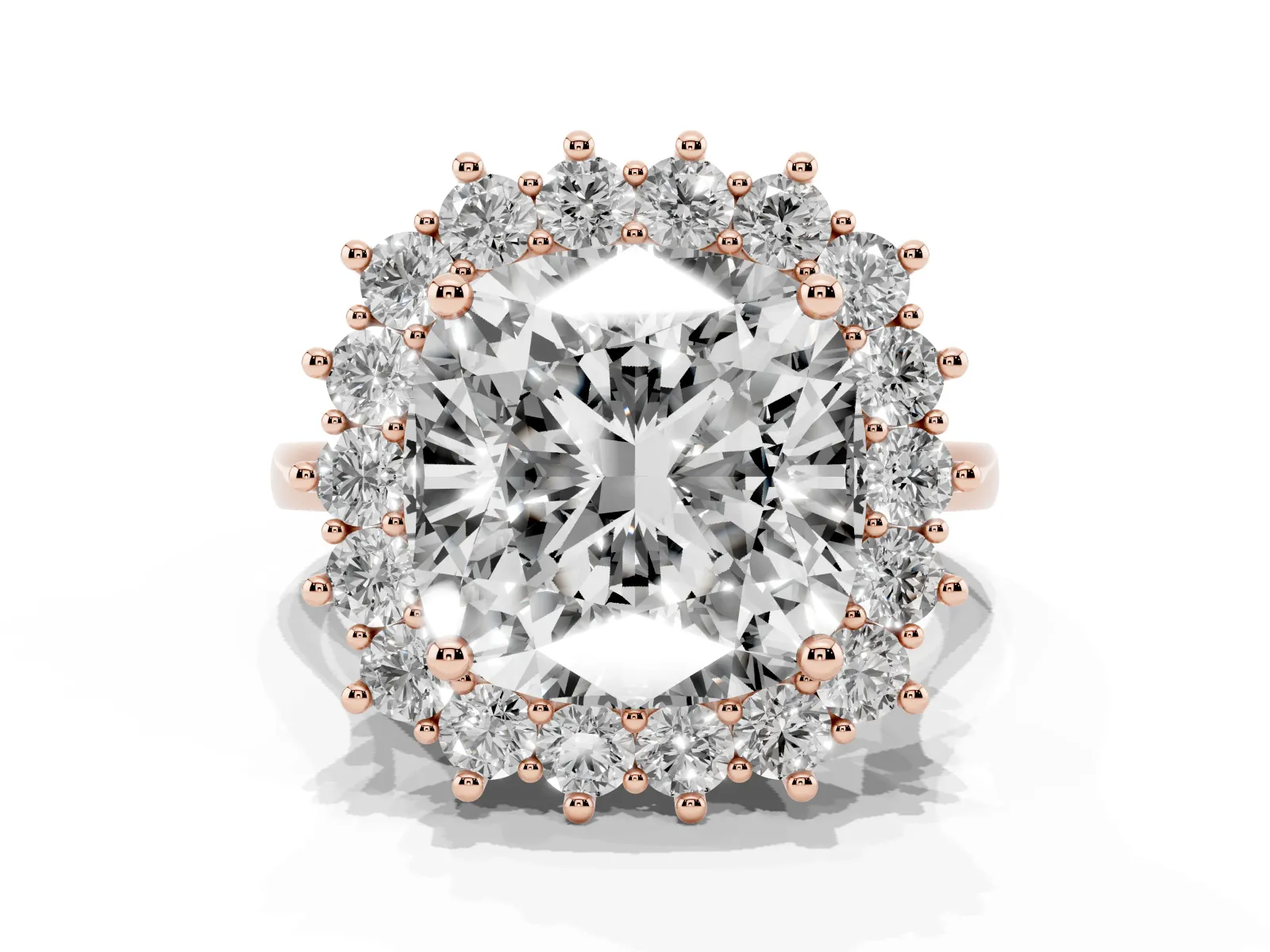 Cushion Diamond Halo Engagement Ring with Round Diamond Accents Rose gold