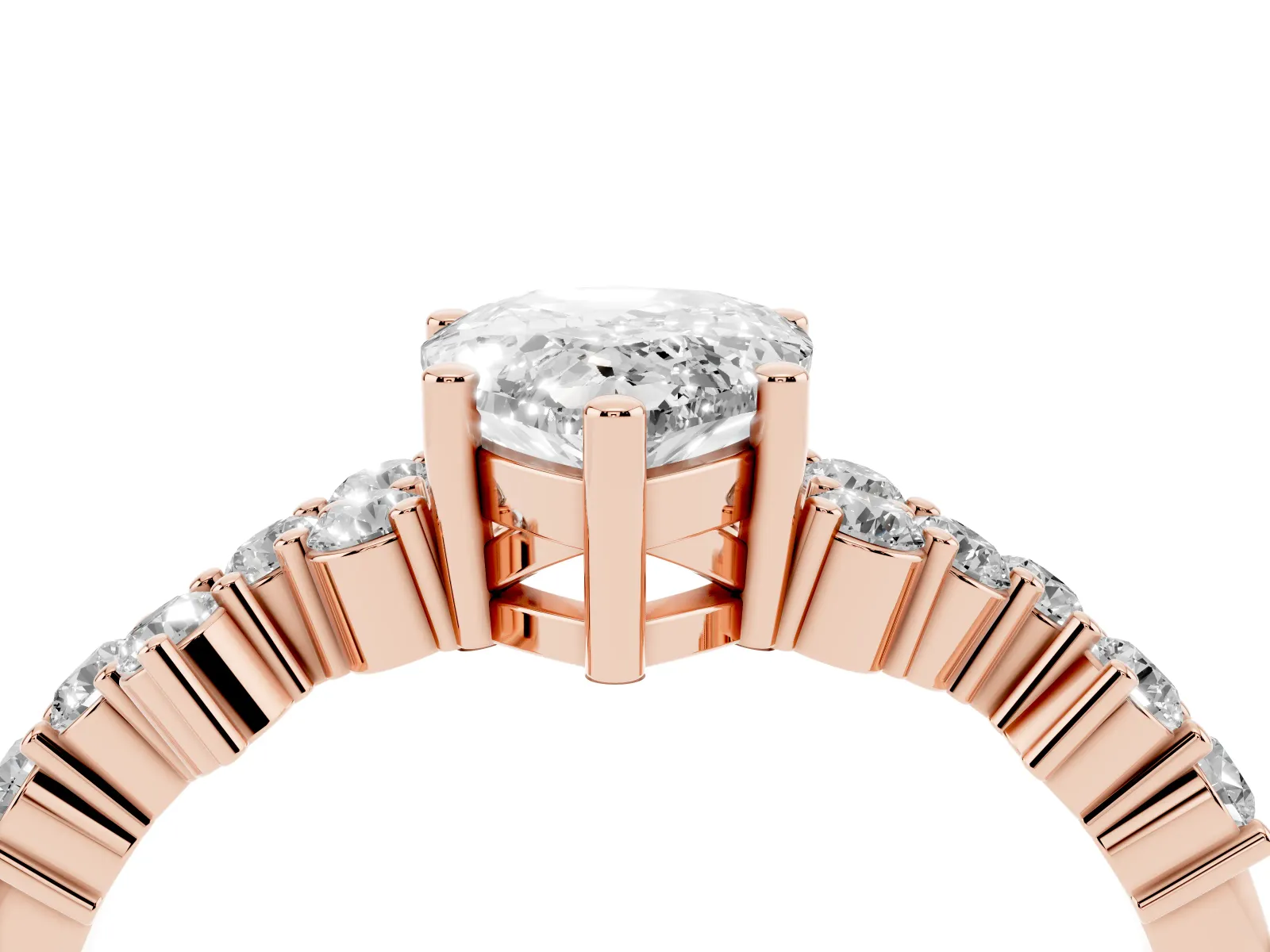 Pear Cut Diamond Scattered Round Accent Ring with Prong Setting Rose gold