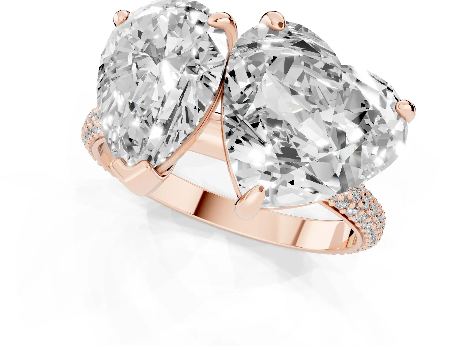Pear and Heart Toi Moi Ring with Prong Setting and Micro Pave Band Rose gold