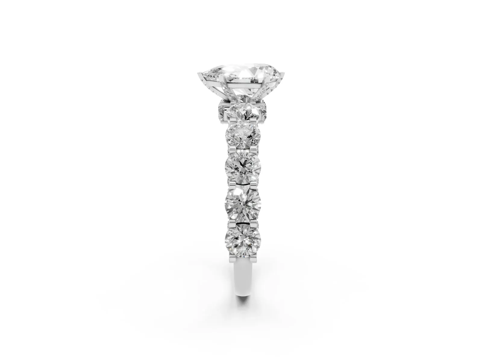 Pear Cut Diamond Side Stone Engagement Ring with Four-Prong Setting Silver