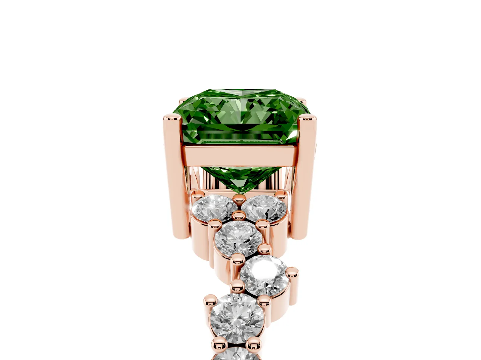 Fancy Green Radiant Cut Diamond Scattered Round Accent Ring with Prong Setting Rose gold