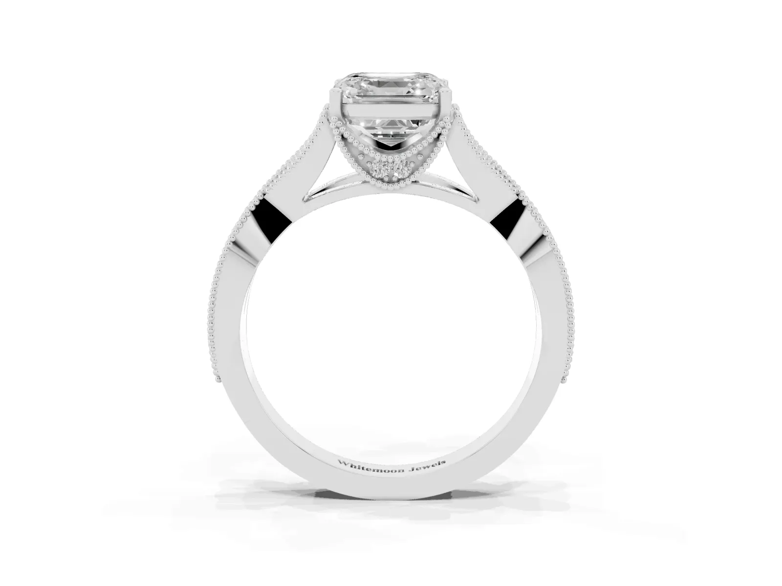 Asscher Cut Cut Diamond Twisted Band with Milgrain Pave Setting and Four-Prong Setting Platinum