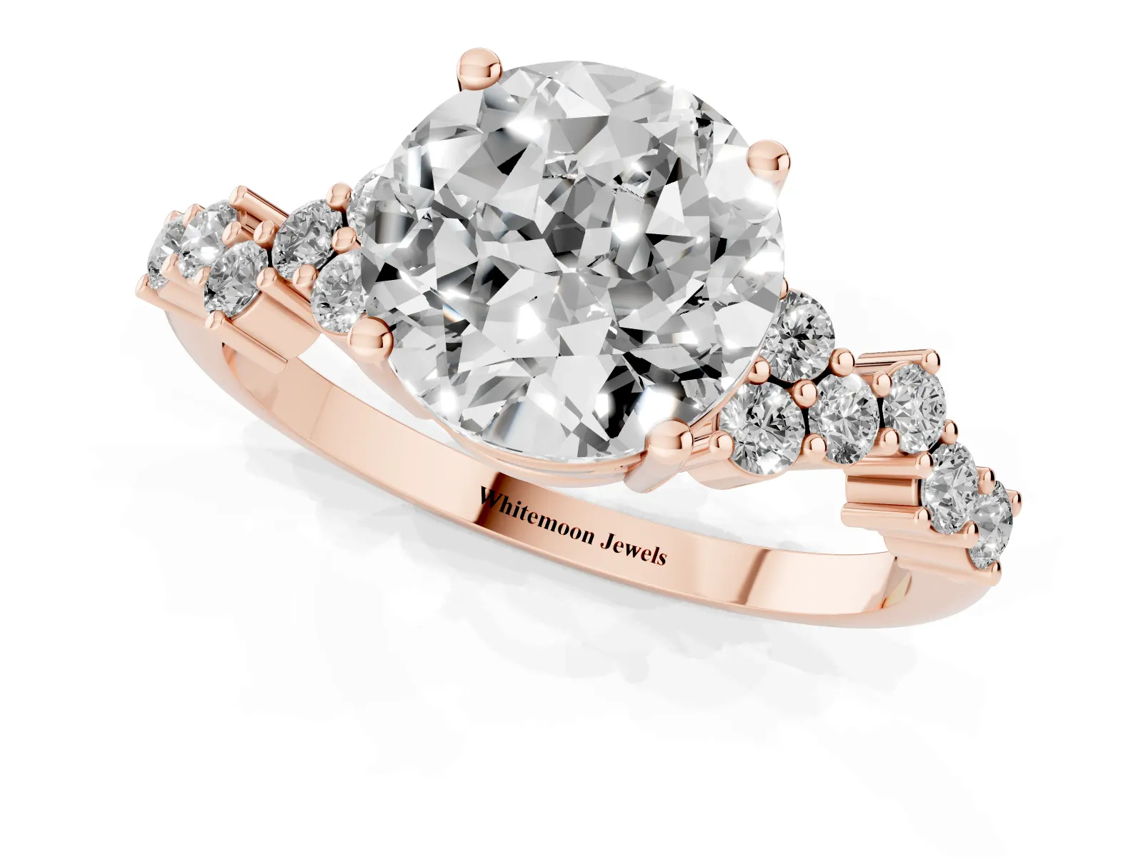 Round Cut Diamond Scattered Round Accent Ring with Prong Setting Rose gold
